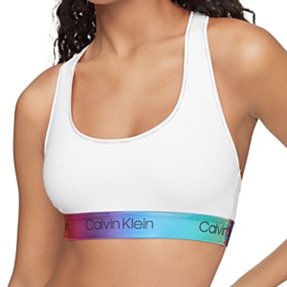 Calvin Klein Women's White Sports Bra with Rainbow Band
